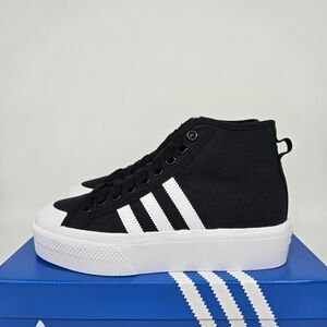 adidas gazelle silver green womens adidas Nizza Mid Platform High Top Sneaker in Core Black/White main image 0